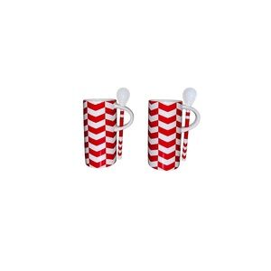 Starbucks Red and White Chevron Hot Chocolate Ceramic Mug Set